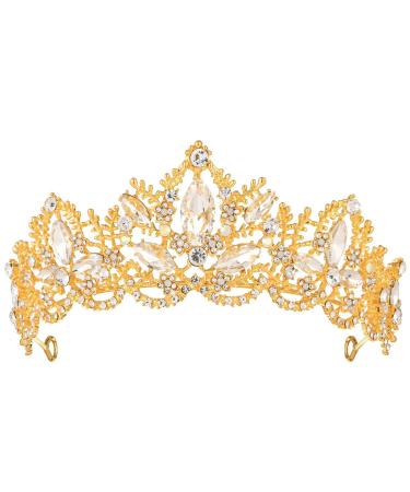 Gold Crown for Women Princess Tiara Wedding Birthday Bride Queen Fairy Little Girls Gifts Prom Quinceanera Party Halloween Costume Decoration Christmas Crystal Hair Fashion Headband Gold 1 Pack
