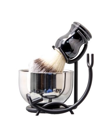Grandslam Razor brush and bowl kit for men 3 in 1 shaving brush set stainless steel shaving bowl and stand shaving brush shaving set for men black-1 - Buy Online on GoSupps.com
