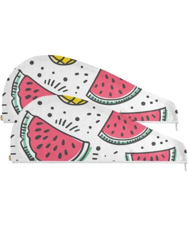 Super Absorbent Fruit Watermelon Pineapple Hair Towel 2 Pack | Quick Dry Turbans for Women & Girls - Button Twisty Wrap - Buy Online on GoSupps.com