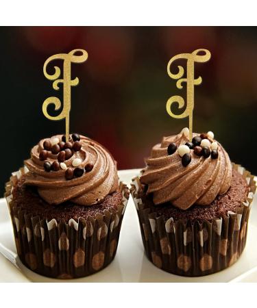 Initial F Cupcake Toppers Single Letter Monogram Name Branches Leaf Retro For Wedding Anniversary Cake Decorations Reusable Customize Your Own Cupcake Toppers Engagement Gifts 6PCS Style-7