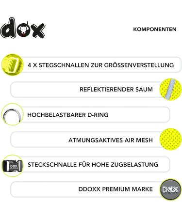 DDOXX Reflecting Airmesh Step-in Dog Harness | Adjustable Puppy Harness for All Sizes | Yellow S (Neck: 20-28 cm Breast: 32-44 cm) - International Shipping Available - Buy Online on GoSupps.com
