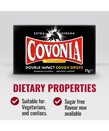 Covonia Double Impact Cough Drops Original 51g Extra Strong Warming Flavour and Menthol Vapour (Pack of 2) - Buy Online on GoSupps.com
