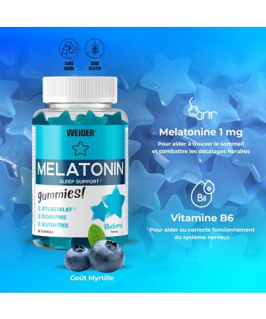 Weider Melatonin Gummies 1mg de m latonine gummies pour mieux dormir sommeil r parateur r ductions des effets du d calage horaire - sans gluten sans sucre 1 unit (Lot de 1) - Buy Online on GoSupps.com