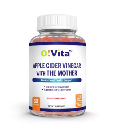 O!VITA Apple Cider Vinegar Gummies with The Mother Gluten Free Vegan Made with Pomagranate Beet Root and Vitamin B12 for Energy - 60 Non-GMO Apple Flavored Gummies up to 2-Month Supply