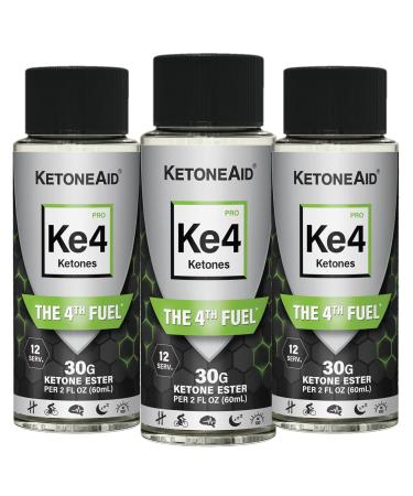 KetoneAid KE4 Pro Ketone Ester Drink | Not a Ketone Salt, No Sugar, No Caffeine | Exogenous D-BHB Ester | 12 Serving Per Bottle (3 Count) 2 Fl Oz (Pack of 3)