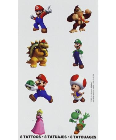 Amscan Super Mario Brothers Tattoo Favors | 2' x 1 3/4' | 8 Pcs. 2 x 1 3/4