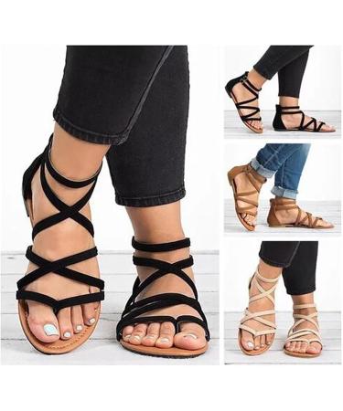 Buy Casual Women's Beach Flip Flops - Spring/Summer Strap Braided Sandals for Bunion Correction - Comfortable Flat Roman Slippers in Beige - Buy Online on GoSupps.com