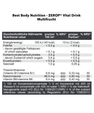 Best Body Nutrition Vital Drink Zerop - Sugar-Free Multi-Fruit Beverage Concentrate | 40L Finished Drink | 500ml Pack - Buy Online on GoSupps.com