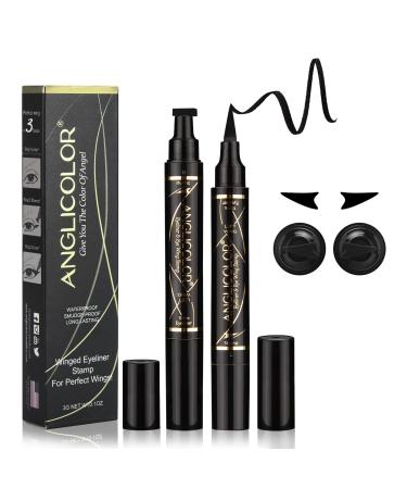 Anglicolor 2 Pack Eyeliner Stamp Winged Eyeliner Stamp Long Lasting Liquid Stamp Eye Liner Pen Dual Ended Pencil Waterproof Liquid Eye Liner For Women Christmas Gift (02-Black) 01 Black Old