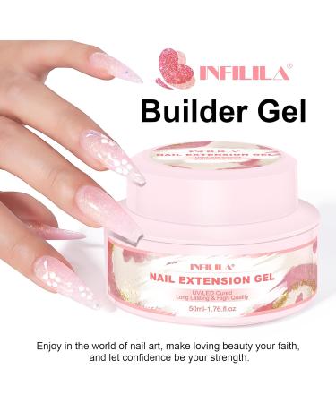 NXJ INFILILA Poly Gel 50ml Builder Gel Pink Nail Extension Gel Soak Off UV LED Hard Gel for Nails Glitter Gel Nail Polish for Home and Manicure Nail Salon DIY Gift for Girls Women C-pink - Buy Online on GoSupps.com