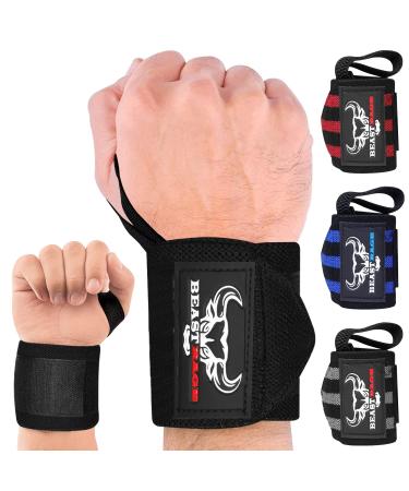 BEAST RAGE Wrist Wraps Training Fitness Sports Cotton Bandages Support Wraps Thumb Loop Weight Lifting Straps Brace Bodybuilding, Gym, Calisthenics Squat Strength Dumbbell Muscle Stability Black Full