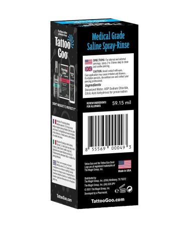 Medical Grade Tattoo Goo Saline Spray Rinse - 2 oz Piercing Aftercare with Sodium Chloride 99.9% - Buy Online on GoSupps.com