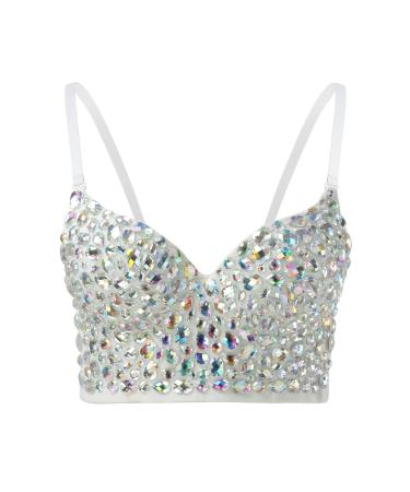 Sequins glittering women sexy - carrier top glitter crop top push up bh sparkle tank tank tops party vest sleeves tunic vest sequin carrier tops festive camisole vest streetwear white xs