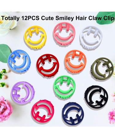 CEALXHENY 12PCS Happy Face Hair Claw Clips | Non-Slip Medium Size Hair Jaw Clamps - Colorful Y2K Hair Styling Accessory (12 Colors) - Buy Online on GoSupps.com