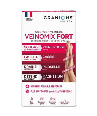GRANIONS - VEINOMIX FORT - Powerful draining water retention - Blood circulation Legs - Red vine + Vitamin C + Vitamin E - Re