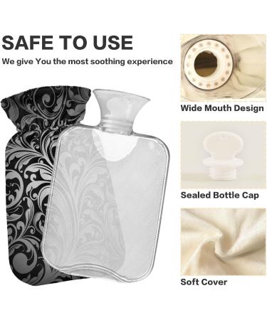 NAANLE 1L Hot Water Bottle with Paisley Flower Cover - Pain Relief & Warmth for Back Hands and Feet | Transparent Black Heat Bottle - Buy Online on GoSupps.com