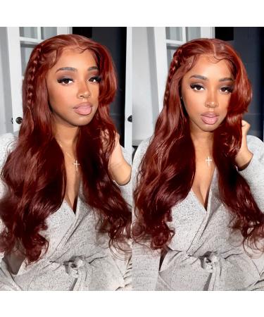 Facmood Reddish Brown Lace Front Wigs Human Hair Body Wave - 24 inch Red Auburn Brown Lace Frontal Wig 180 Density - 13x4 Transparent HD Lace Glueless Human Hair Wig Pre-Plucked with Baby Hair for Black Women 24 Inch Red...