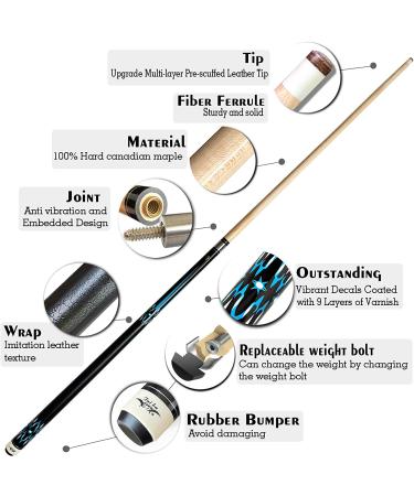 2-Piece Pool Cue Stick with Hard Case | 13mm Tip 58 Canadian Maple Cue | Professional Billiard Pool Cue in 18-22 Oz Weight | Selectable Colors - Blue, Black, Red, Gray, Green | Includes 3 Accessories - Buy Online on GoSupps.com