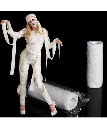 Halloween White Bandage Mummy Bandaged Zombie Self Adhesive Bandage Wrap for Cosplay Masquerade Carnival Photography Props Tomb Adventure(177 inches/Roll)