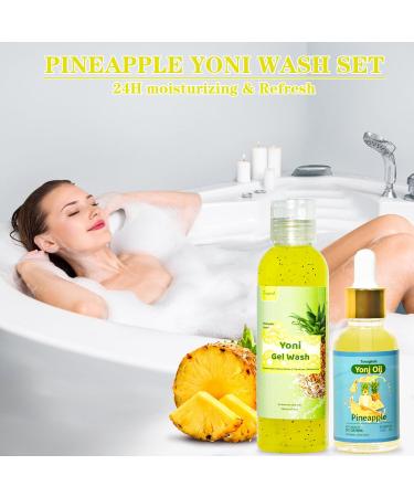 Natural Yoni Wash & Oil Set - Feminine pH Balance Moisturizing Intimate Care Pineapple Scented Body Wash Gel for Women - Buy Online on GoSupps.com