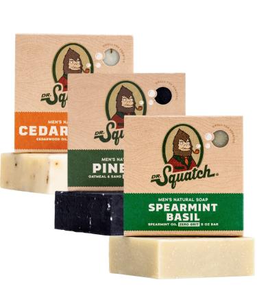 Dr. Squatch All Natural Bar Soap for Men 3 Bar Variety Pack Pine Tar Cedar Citrus and Spearmint Basil Pine Tar/Cedar Citrus/Spearmint Basil