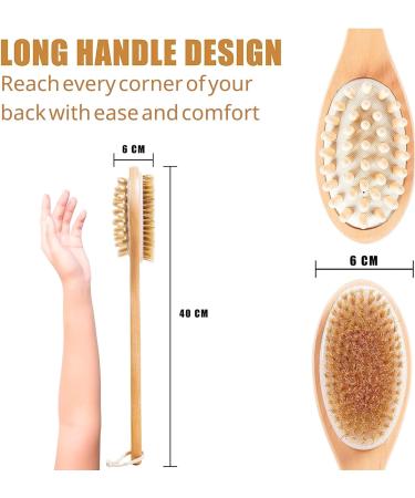 Soft 2-in-1 Shower Brush with Long Handle - Natural Bristles Bath Brush - 40cm Back Scrubber for Shower | Use in Shower - 1 Count - Buy Online on GoSupps.com
