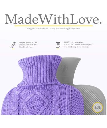 Qomfor 1.8L Hot Water Bottle with Knitted Cover - Pain Relief & Cozy Nights - Purple - Buy Online on GoSupps.com