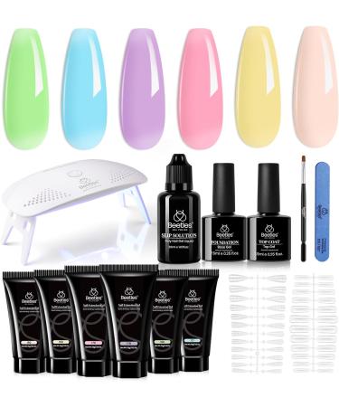 Beetles Gel Poly Extension Nail Kit - 6 Colors Blue Green Nude Pink | UV Lamp, Base & Top Coat for Summer Nails - Buy Online on GoSupps.com