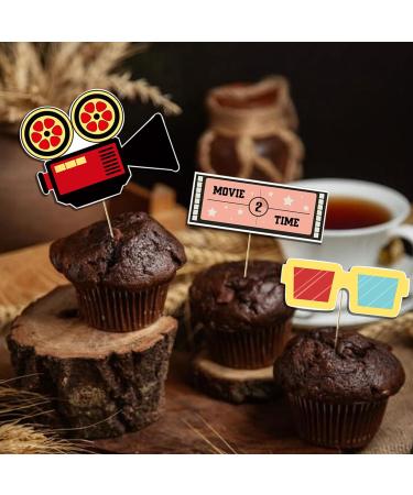 Movie Night Cupcake Toppers Cake Decorations Theater Cupcake Toppers for Happy Birthday Movie Night Party Supplies Film Theme Birthday Party Baby Shower Supplies Set of 24 - Buy Online on GoSupps.com