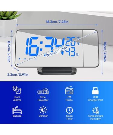 TAKRINK Alarm Clock Digital Radio Alarm Clock with 4 Levels Screen Brightness Projection Alarm Clock with Temperature Alarm Clock with Projection Dual Alarm Type-C Charger 180° Projector Projection - Buy Online on GoSupps.com