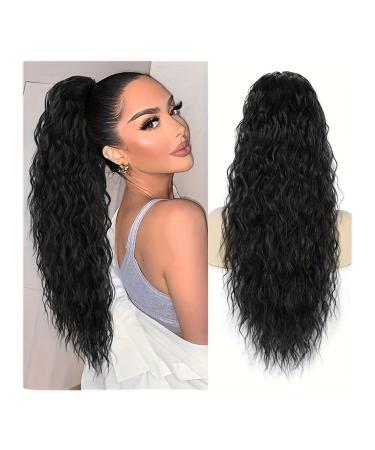 Ponytail Extension Ponytail Hair Extension For Women Long Curly Wavy Drawstring Ponytail Hairpieces Synthetic Fake Horse Tail Black Blonde Red Ponytail Hair Extension(#1B) 26inches #1B