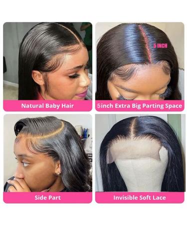 Lace Front Human Hair Wig 20 Straight 5x5 HD Closure Pre Plucked 180% Density Brazilian Virgin Hair Natural Color - Perfect for Black Women - Buy Online on GoSupps.com