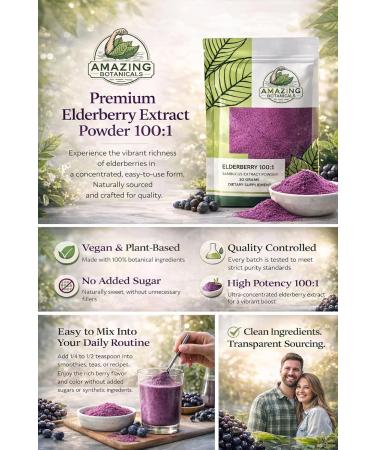 Amazing Botanicals Premium Elderberry Extract Powder 100:1 | Vegan Non-GMO No Added Sugar | Sambucus Nigra | High Potency Powder 30 Grams - Buy Online on GoSupps.com