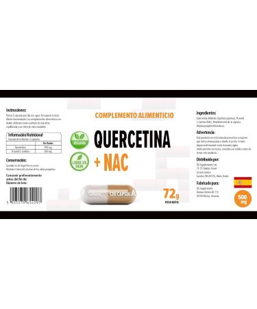 Quercetin + NAC Complex 500mg | 120 Vegan Capsules | High Strength Supplement | 3rd Party Lab Tested | Gluten & GMO Free - Buy Online on GoSupps.com