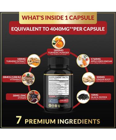 Turmeric Curcumin Supplement 4040mg with Ginger, ACV & Black Pepper - Joint Support, Antioxidant & Immune System Booster - 3 Month Supply - Buy Online on GoSupps.com