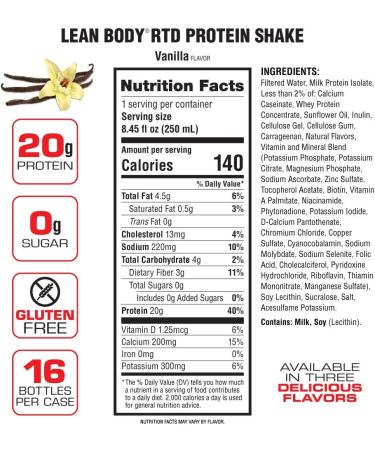 LABRADA Nutrition Lean Body RTD Whey Protein Shake - On-The-Go Meal Replacement (Vanilla, Pack of 16) - Buy Online on GoSupps.com