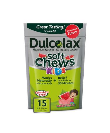 Dulcolax Kids Soft Chews Saline Laxative Watermelon Gentle Constipation Relief, Magnesium Hydroxide 1200mg, 15ct, Multicolor