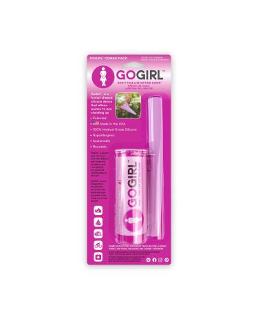 GoGirl Combo Pack (Pink) #1 FUD Made in The USA. GoGirl + Extension, Pee Standing Up! Portable Female Urinal for Women, Soft, Flexible, Reusable, Pee Funnel