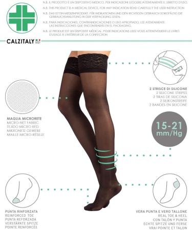 Medical Support Hold Up Compression Stockings | 15-21 mm/Hg | S M L XL | Black & Skin | Made in Italy - Buy Online on GoSupps.com
