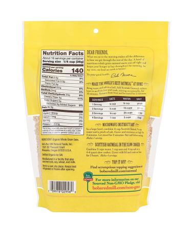 Bob's Red Mill Organic Scottish Oatmeal 20oz (Pack of 2) - Resealable Pouch for Freshness - Buy Online on GoSupps.com