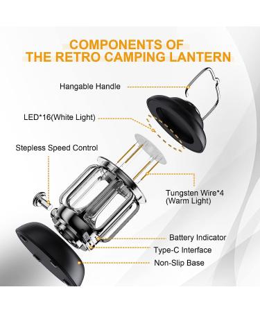 DOMOR Camping Lantern Retro Rechargeable Lantern - 4400mAh Phone Charger - 3 Light Modes - Lantern Flashlights for Yard, Outdoor, Home, Outages - IP24 Waterproof - Perfect Christmas Gift - Buy Online on GoSupps.com