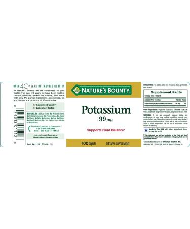 Nature's Bounty Potassium Gluconate 99mg - 100 Caplets | Essential Mineral Supplement - Buy Online on GoSupps.com