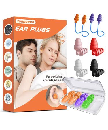 Ear Plugs for Sleeping Noise Cancelling Reusable Earplugs for Sleeping Concert Snoring Travel Comfortable Type 33dB Highest NRR 8 Pairs 7 Colors4