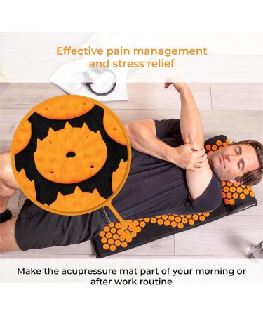 LyfeFocus Acupressure Mat & Pillow Set with Travel Bag - Back, Neck & Shoulder Pain Relief - Black & Orange - Buy Online on GoSupps.com