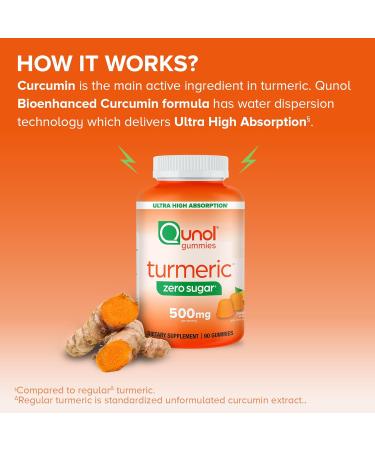 Qunol Zero Sugar Turmeric Gummies Gummy with 500mg Turmeric Curcumin Joint Support Supplement Ultra High Absorption Turmeric Curcumin Vegetarian Gluten Free 90 Count - Buy Online on GoSupps.com