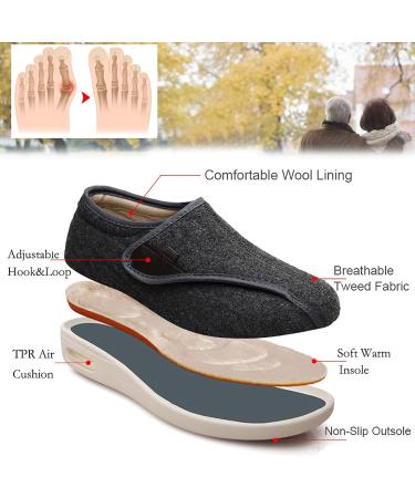 Plush Diabetic Wide Width Sneakers Men/Women - Shock-Absorbing Foot Care Elderly Shoes - Dark Grey Men 5.5/Women 6.5 - Buy Online on GoSupps.com