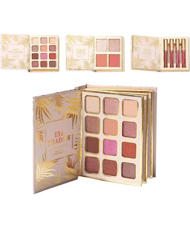 Makeup Palettes - 12 Colors Eyeshadow | Pearlescent Bookstyle Eyeshadow Palette with 4 Blusher and 4 Lip Gloss for Women Girls Party - Buy Online on GoSupps.com
