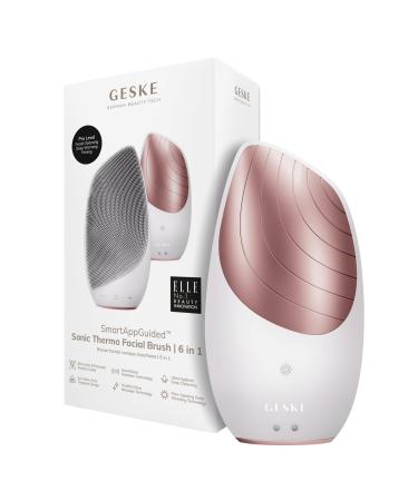 Geske |SmartApappguided Sonic Thermo Facial Brush |6 in 1 |Skin cleaning |Cleaning brush with heat function |Face massage device |Electrical facial brush |Facial cleaning device Starlight