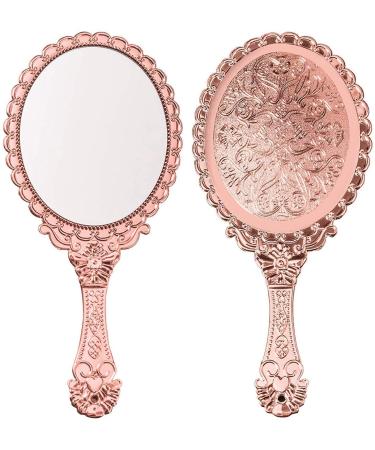 Vintage Rose Gold Oval Hand Mirror with Handle - Vanity & Travel Makeup Mirror - Buy Online on GoSupps.com