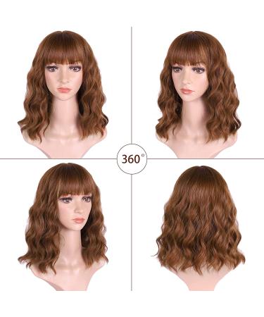 BOGSEA Light Auburn Synthetic Wavy Wig with Bangs | Short Bob Heat Resistant Hair for Women | Everyday Party Ready - Buy Online on GoSupps.com
